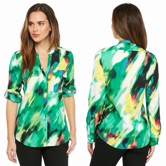 Calvin Klein Tops - New! CALVIN KLEIN Women's Button-Front Top Blouse Shirt Roll-tab Size Small